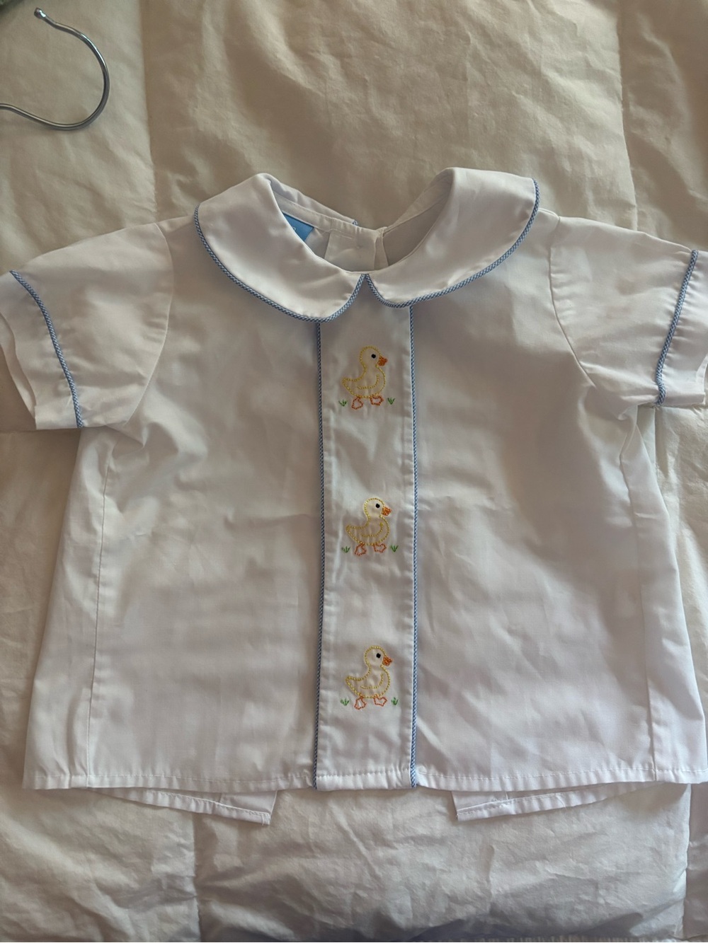 White Peter Pan Collar Baby Top with Duck Embroidery